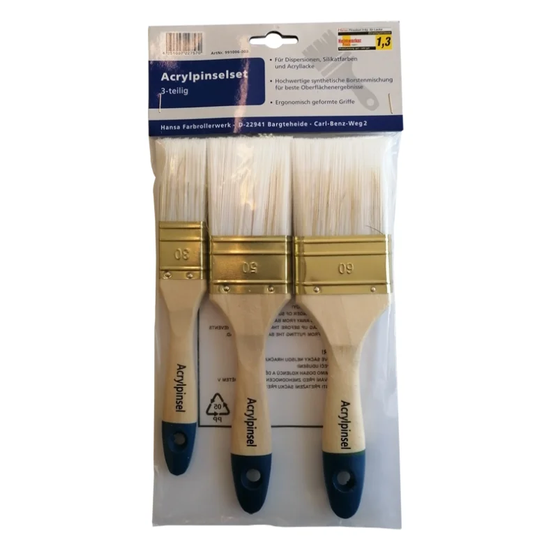 Acryl penselst 3 stk flade pensler