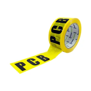 Tape med PCB tekst gul/sort 50mmx66mtr